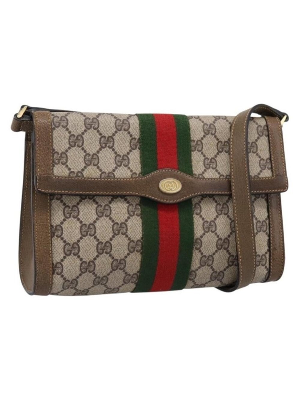 Authentic GUCCI GG Supreme Web Sherry Line Bag PVC Beige Gold 495 02 04